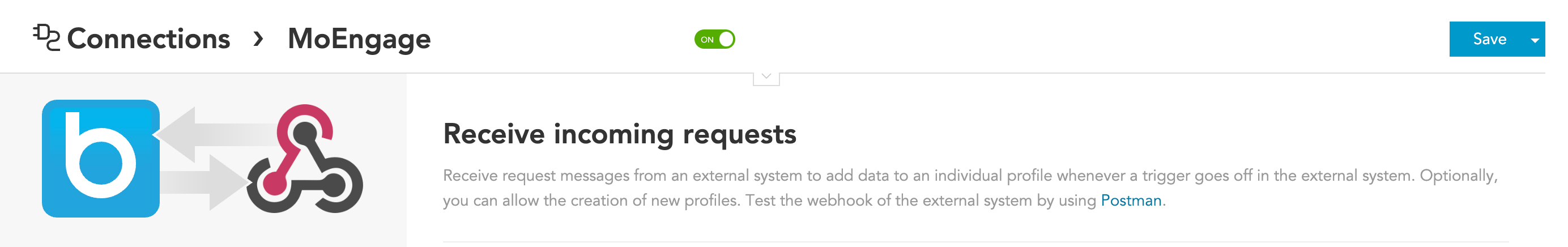 BlueConic connection enabled with goals selected