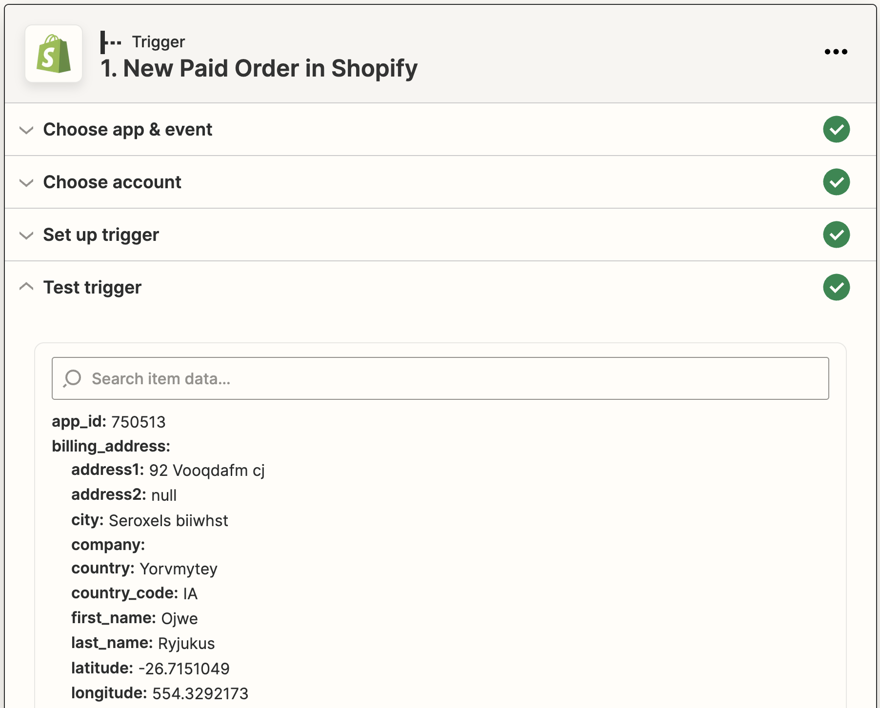 Shopify trigger setup with New Paid Order event