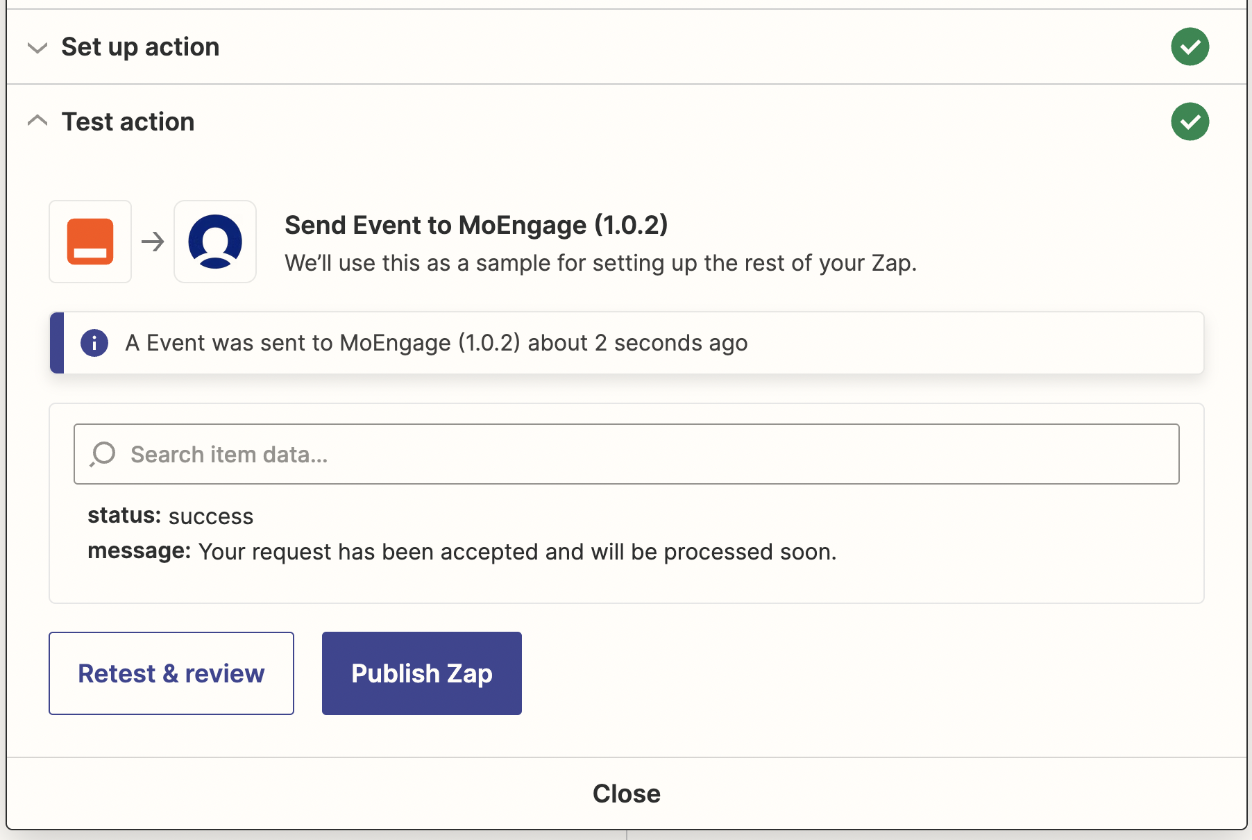 Successful API call response for Import User Event