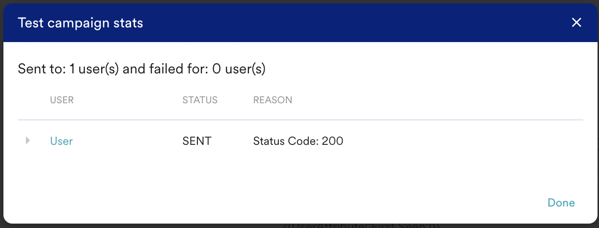 Successful webhook test confirmation modal