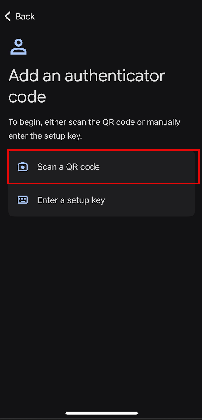 Scan a QR code option