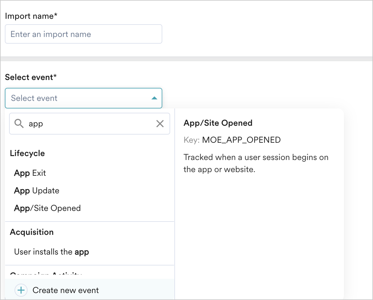 Select event dropdown