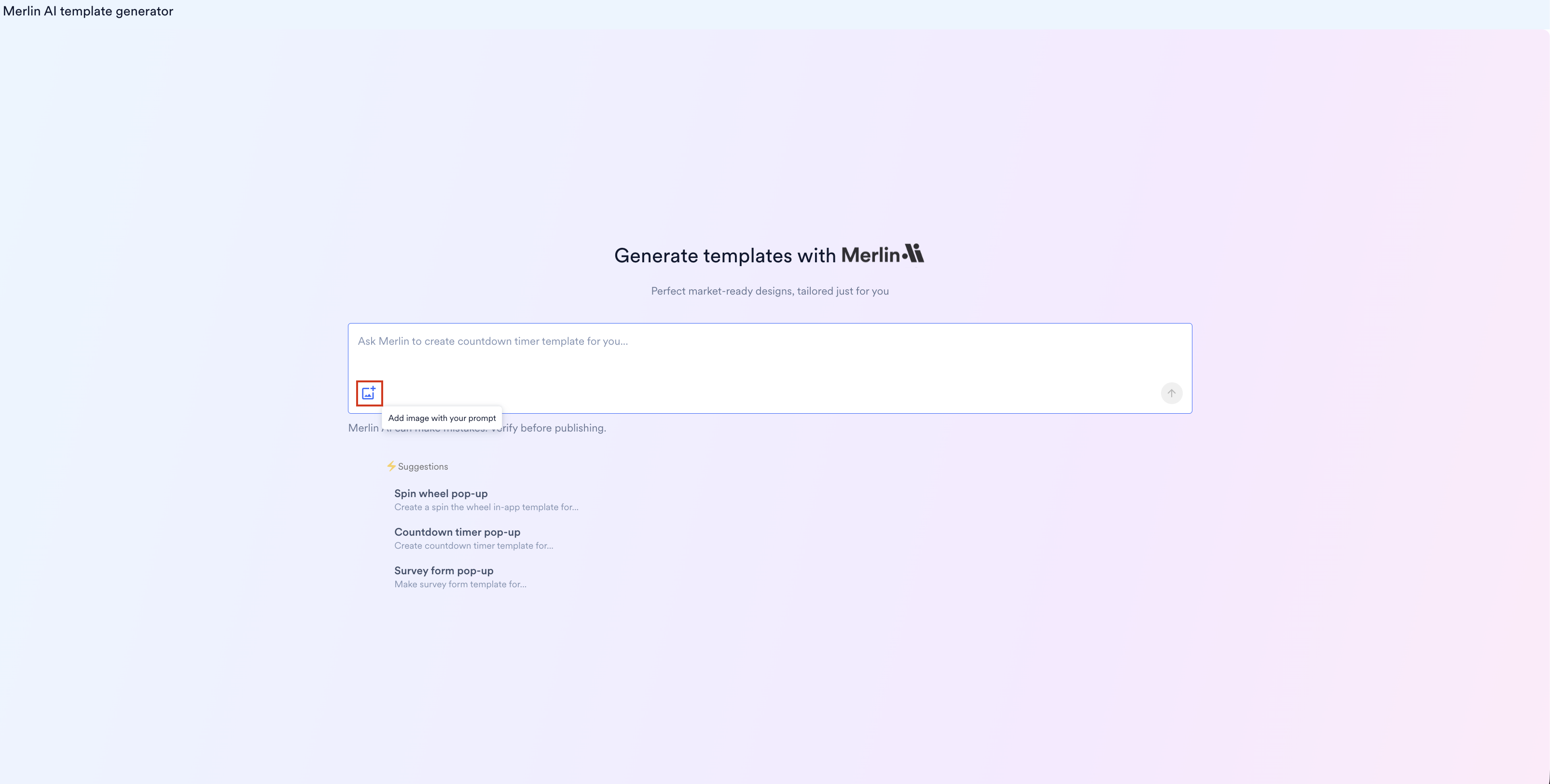 Add image with your prompt icon in the Merlin AI prompt field