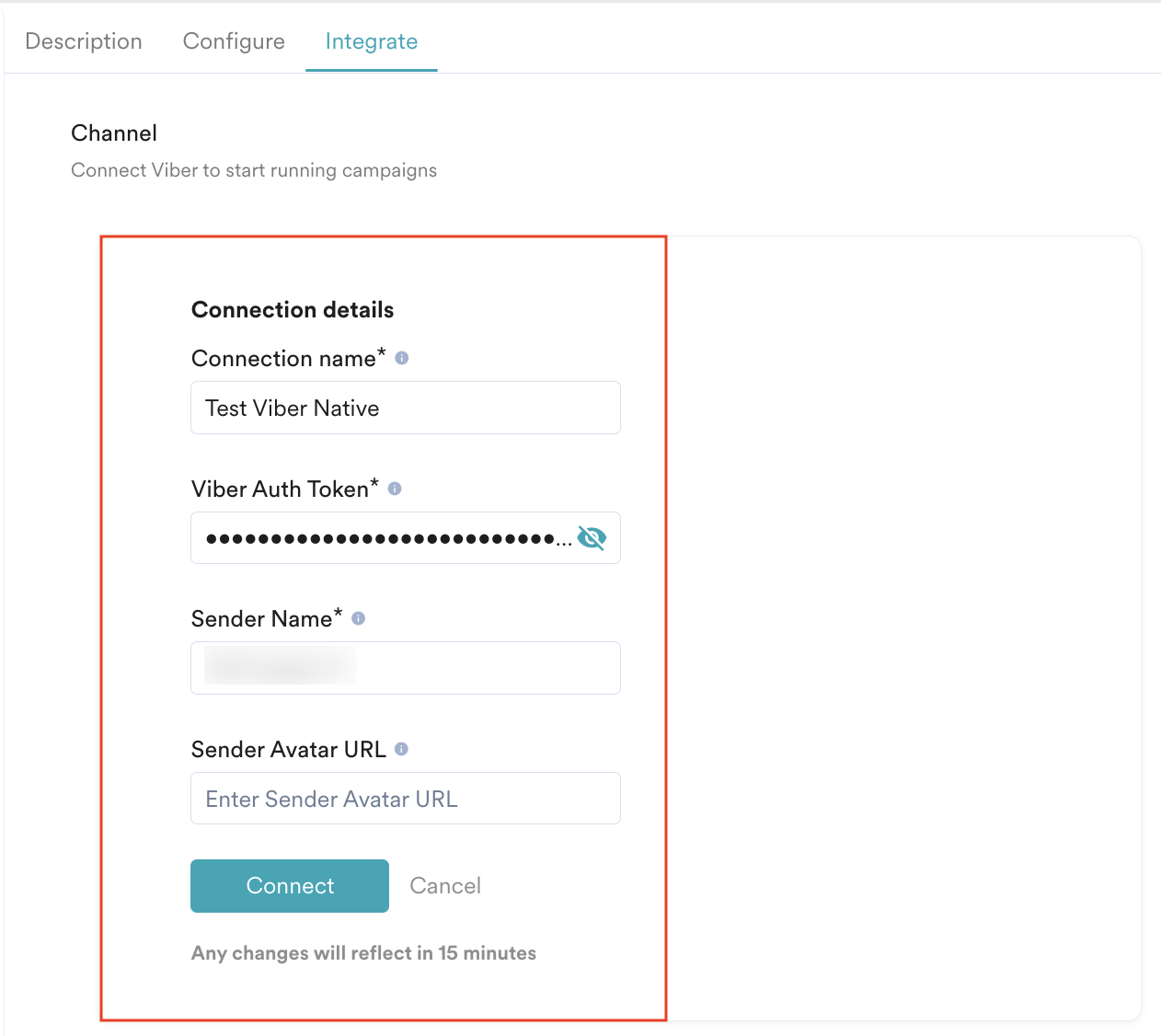 Native connection details form