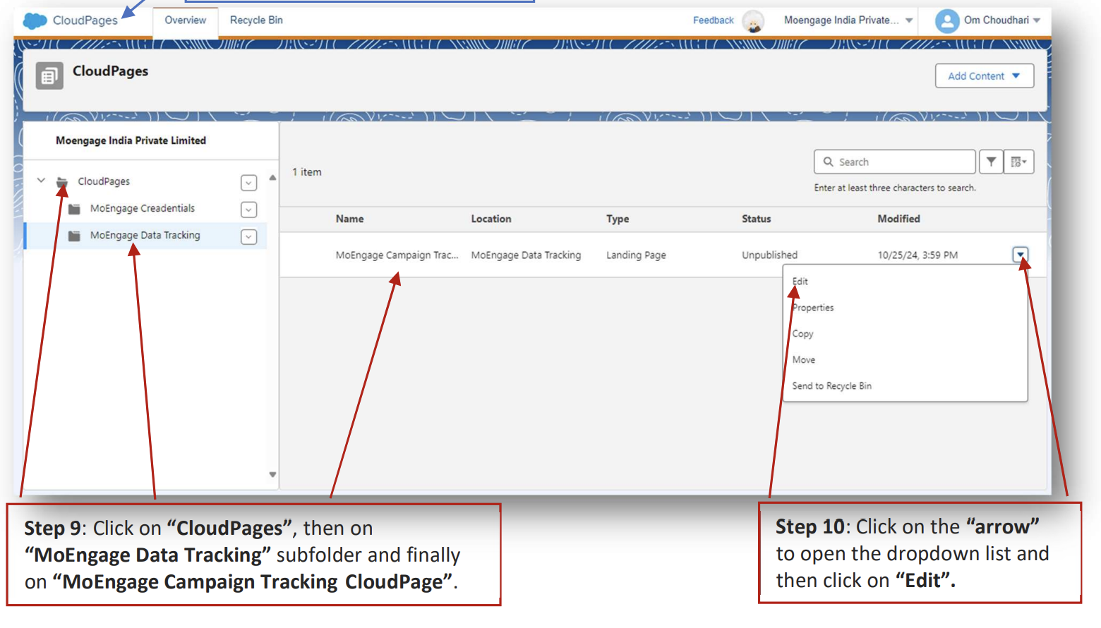 Editing the MoEngage Campaign Tracking CloudPage