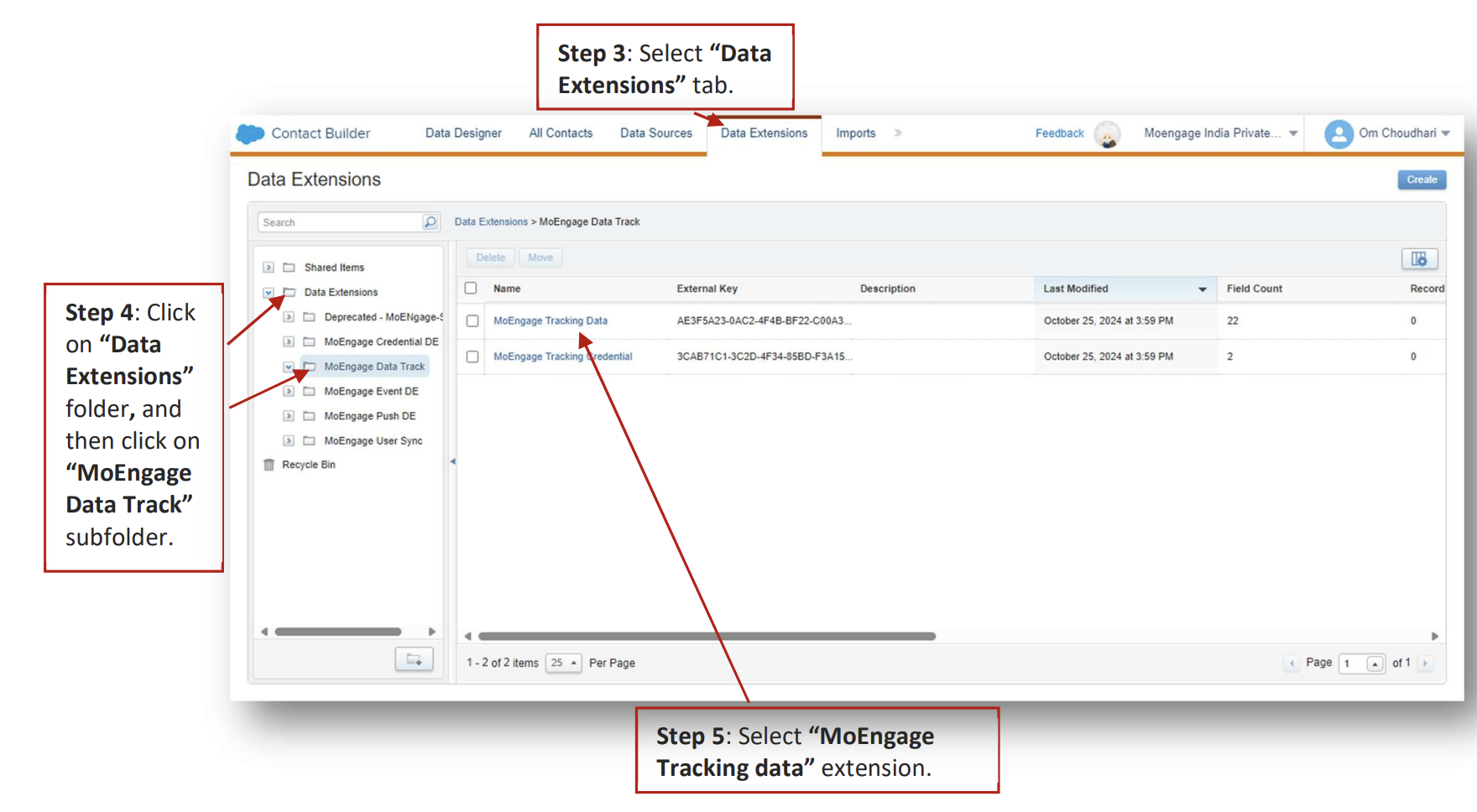 MoEngage Tracking data Data Extension details