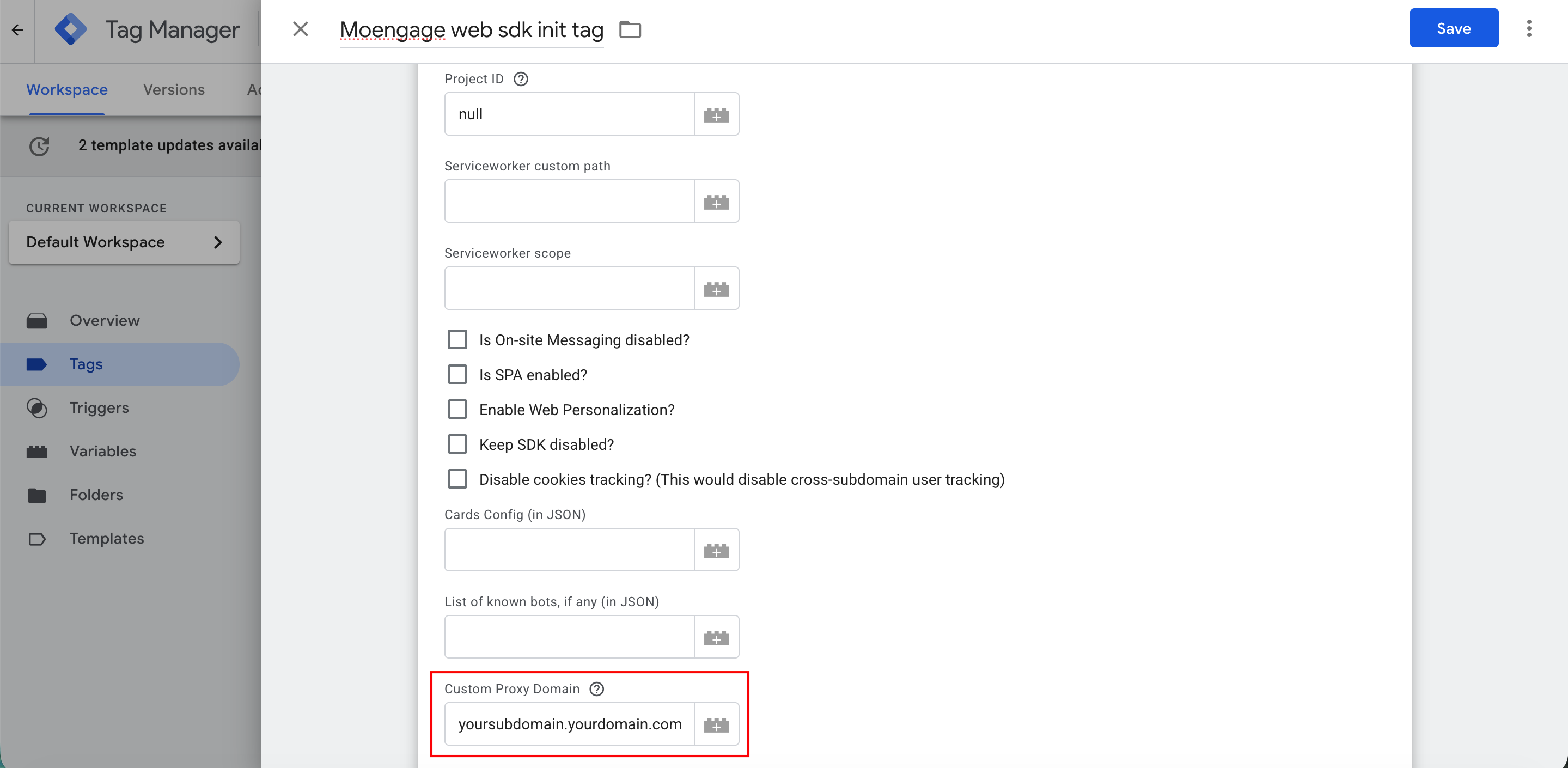Configurethe Custom Proxy Domain Field
