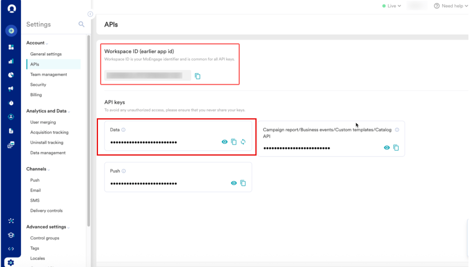 MoEngage API credentials