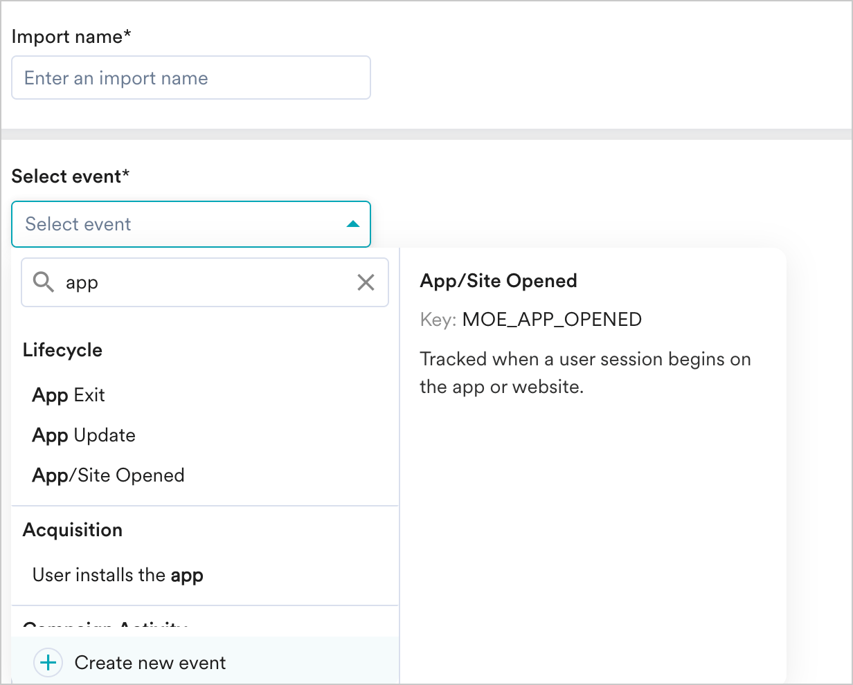 Select event dropdown
