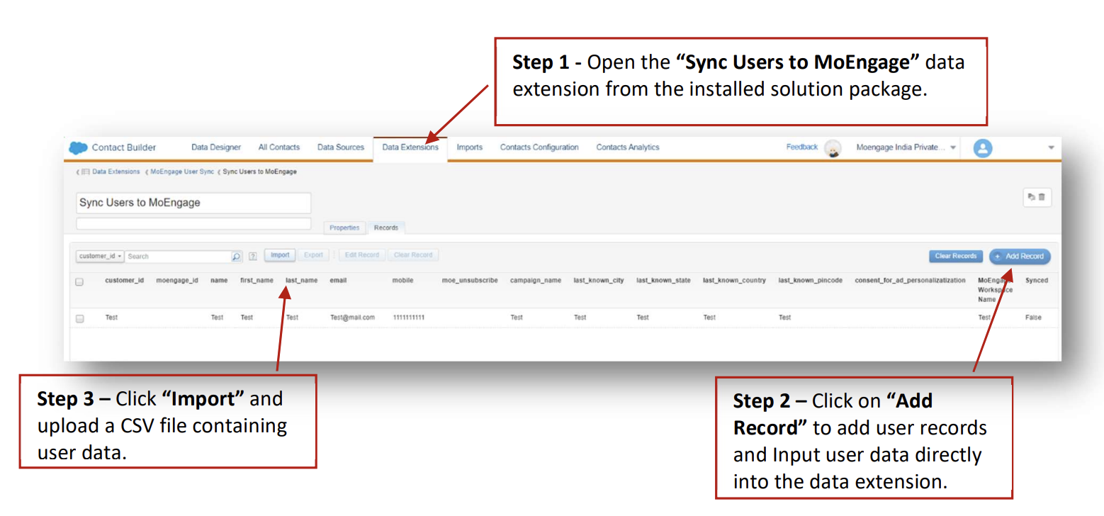Sync Users to MoEngage Data Extension with Add Record option
