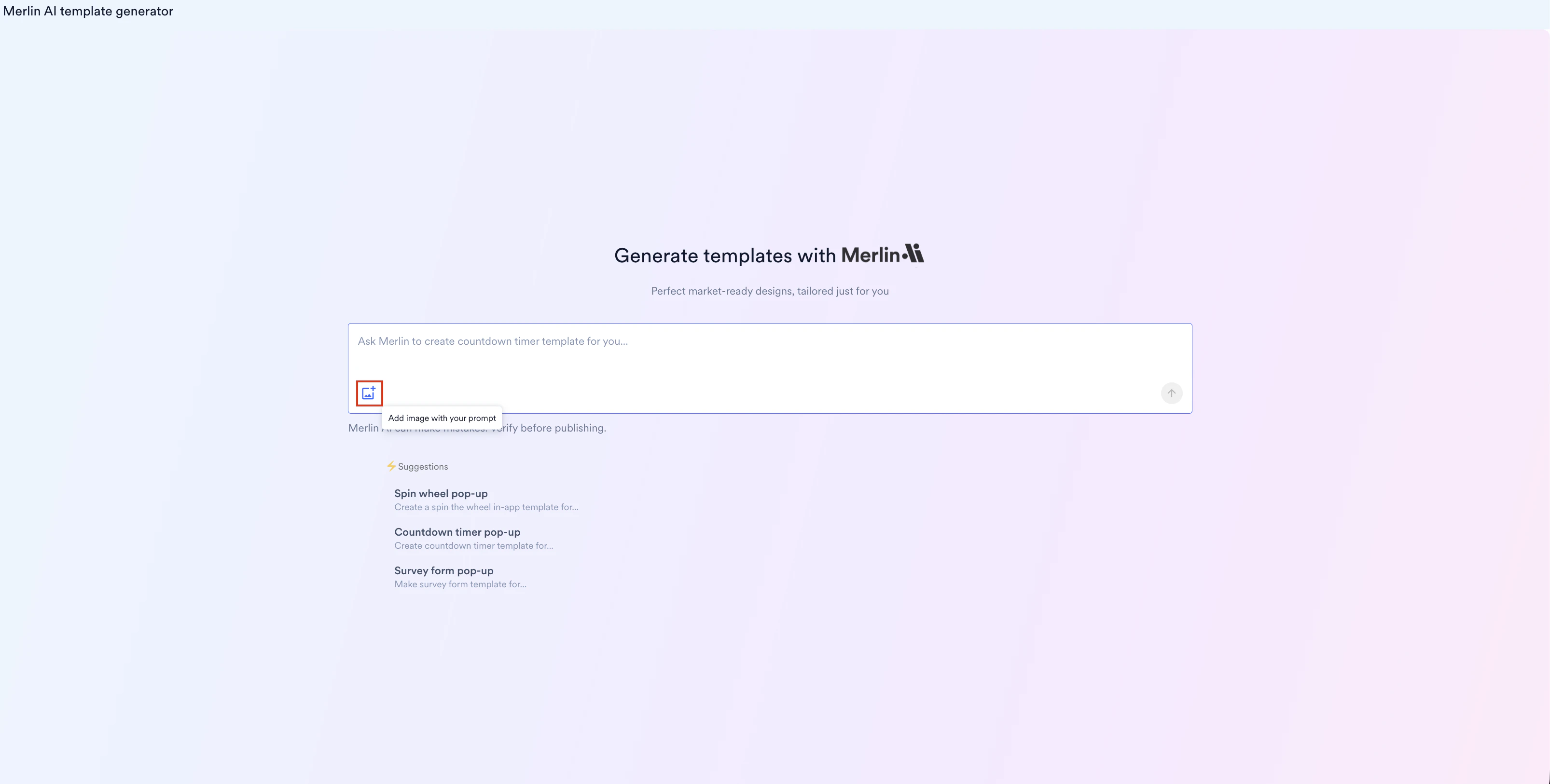 Add image with your prompt icon in the Merlin AI prompt field