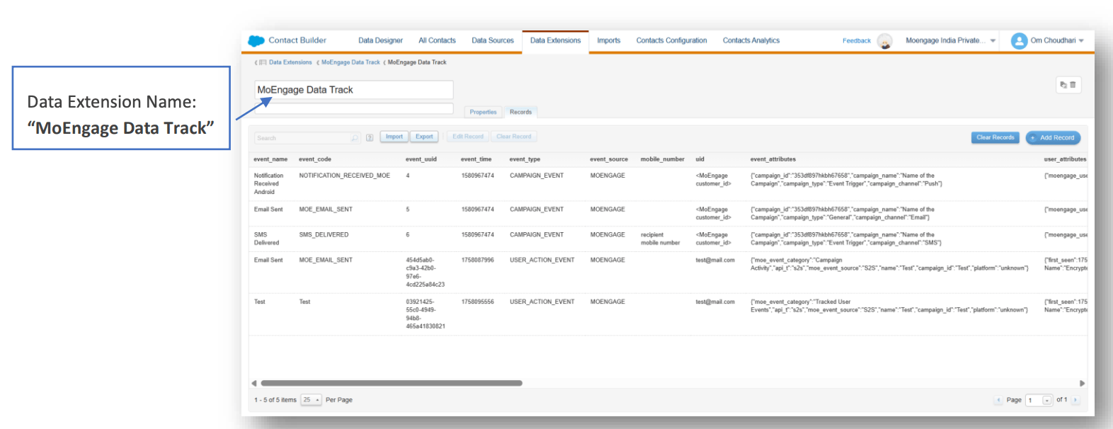 MoEngage Data Track Data Extension folder