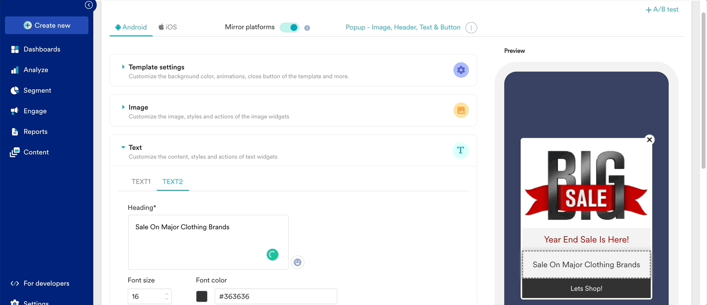 GIF showing how to personalize content using the @ symbol.