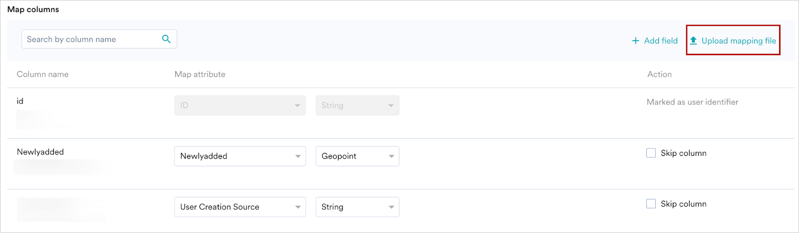 Upload mapping CTA