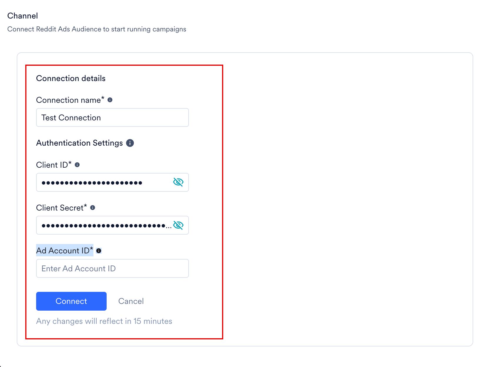 Reddit Ads connection in the App Marketplace
