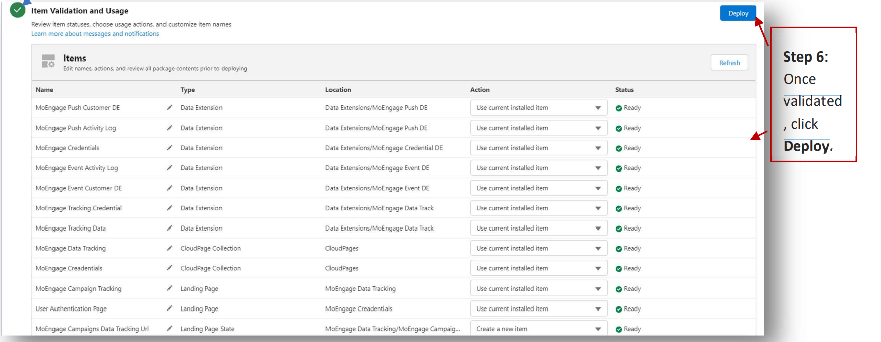 Validating and clicking Deploy in Package Manager