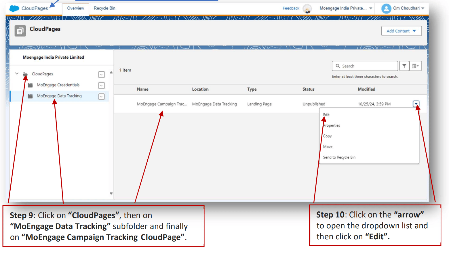 Editing the MoEngage Campaign Tracking CloudPage