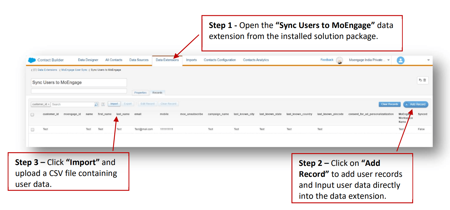 Sync Users to MoEngage Data Extension with Add Record option