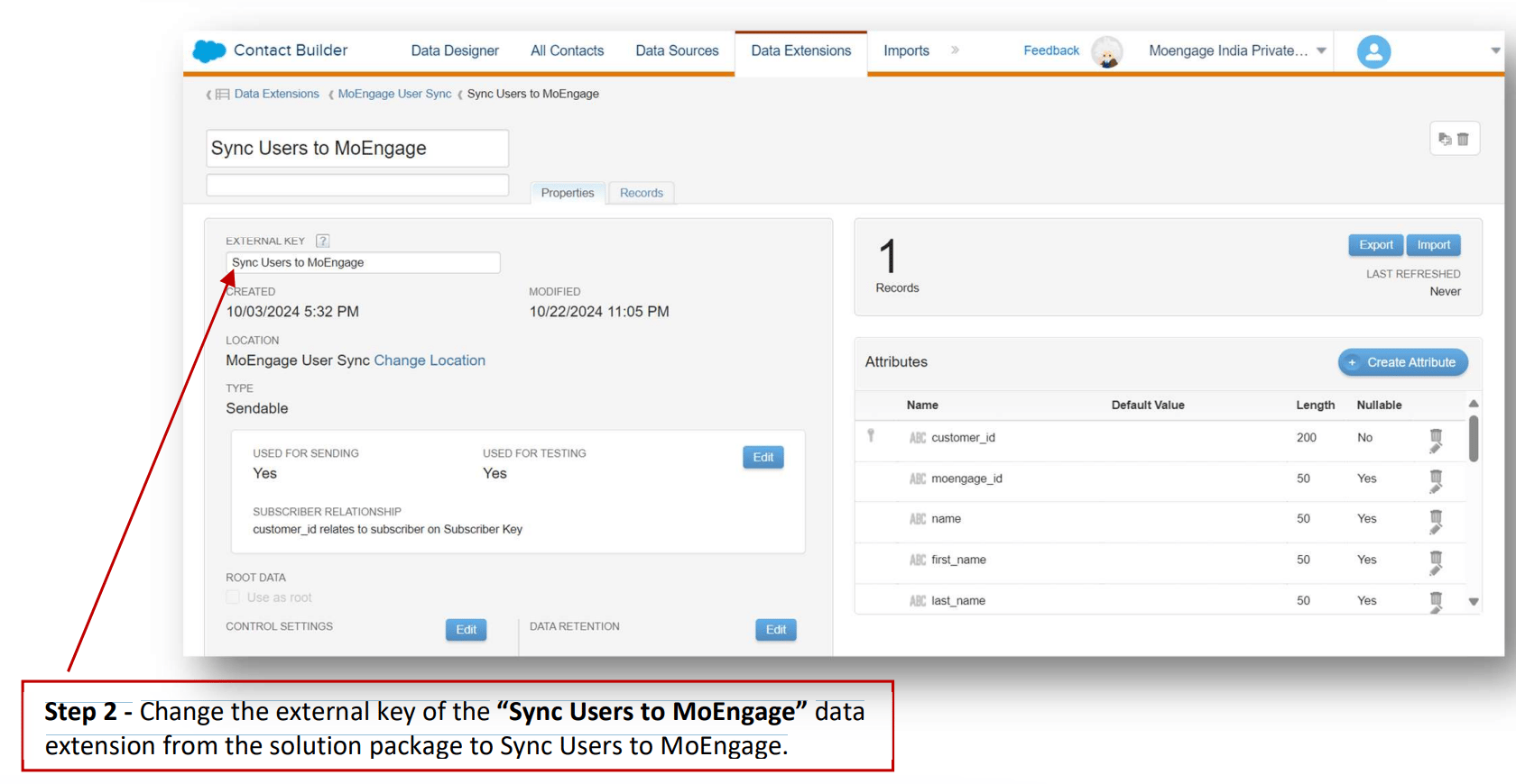 Changing external key of the Sync Users to MoEngage Data Extension