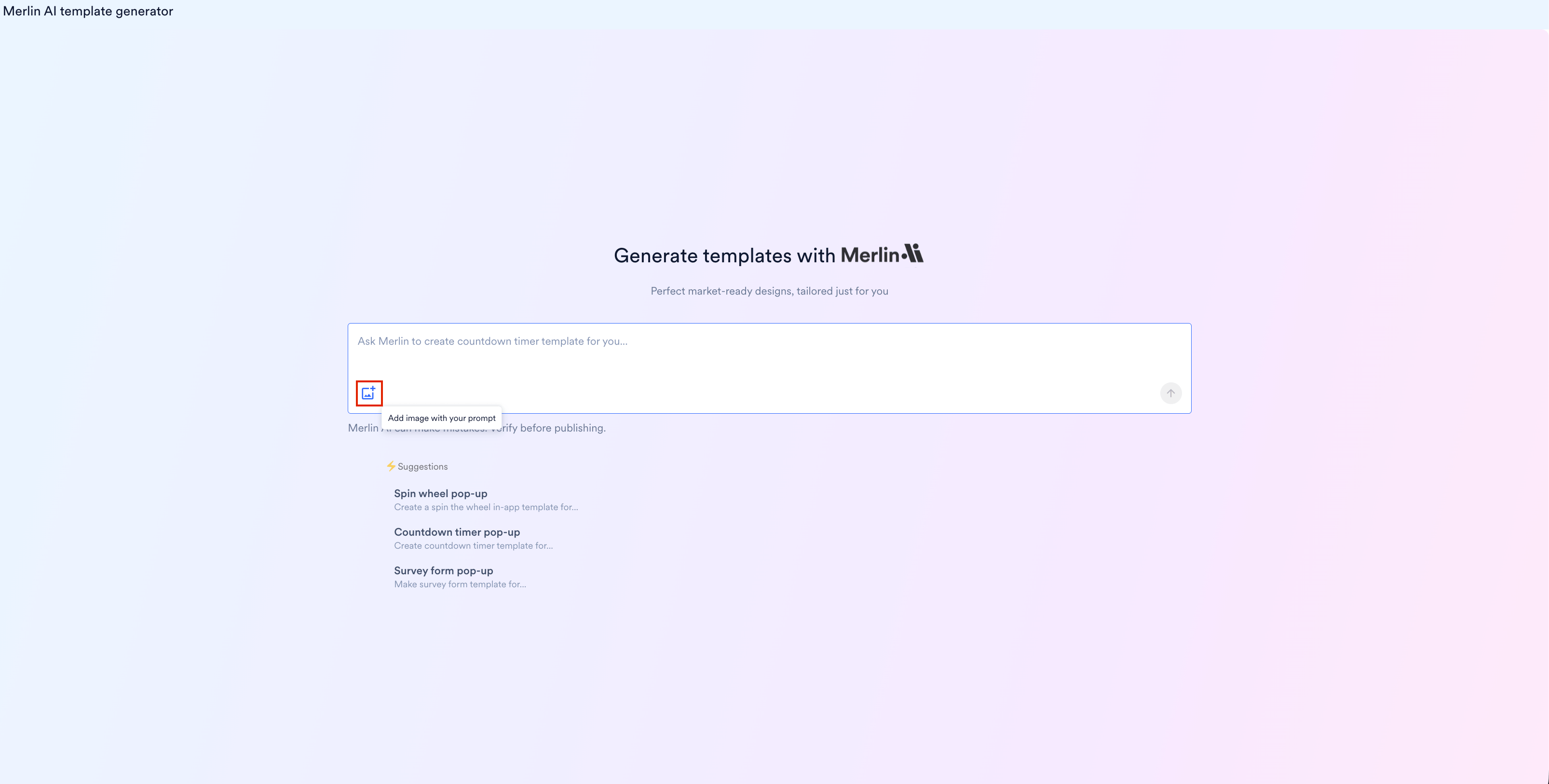 Add image with your prompt icon in the Merlin AI prompt field