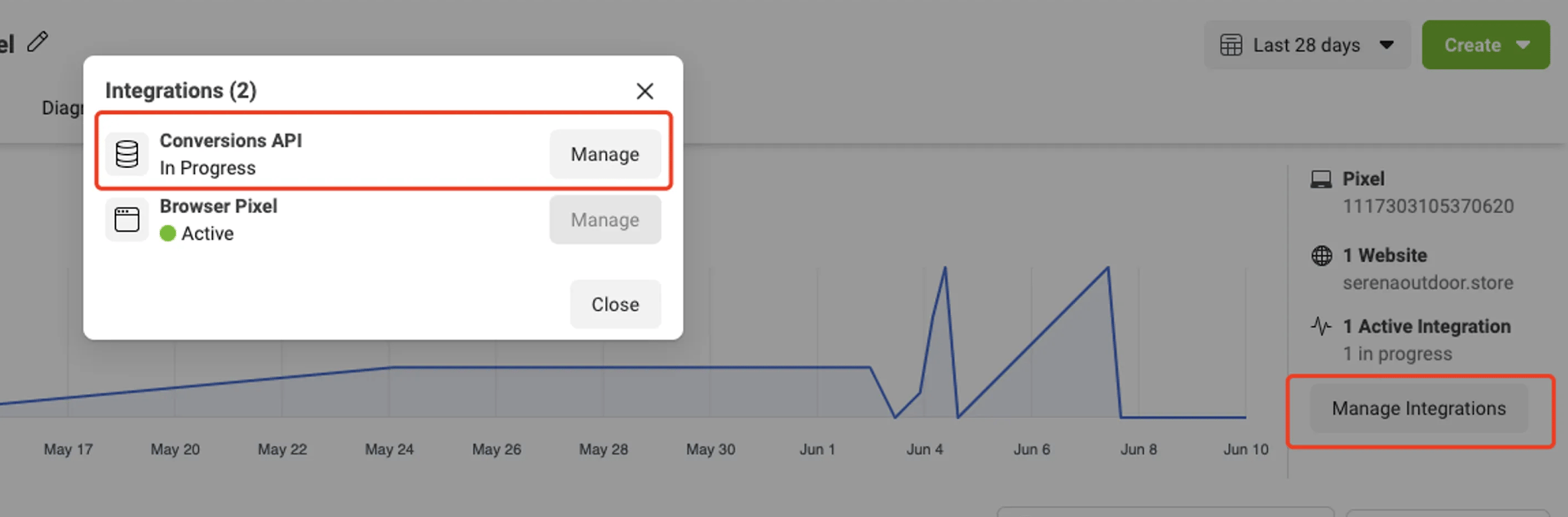 Once you have your token, click on the Manage Integrations button in the Overview tab in Events Manager. In th