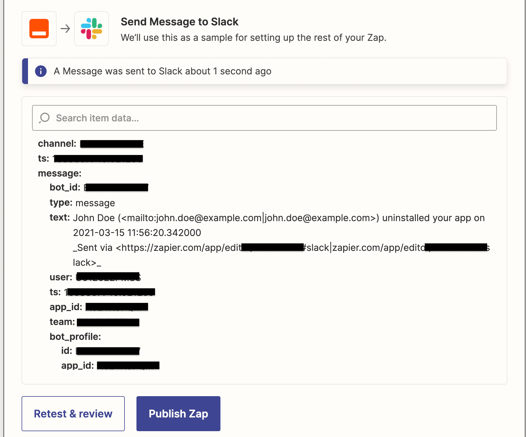Successful Slack action test response
