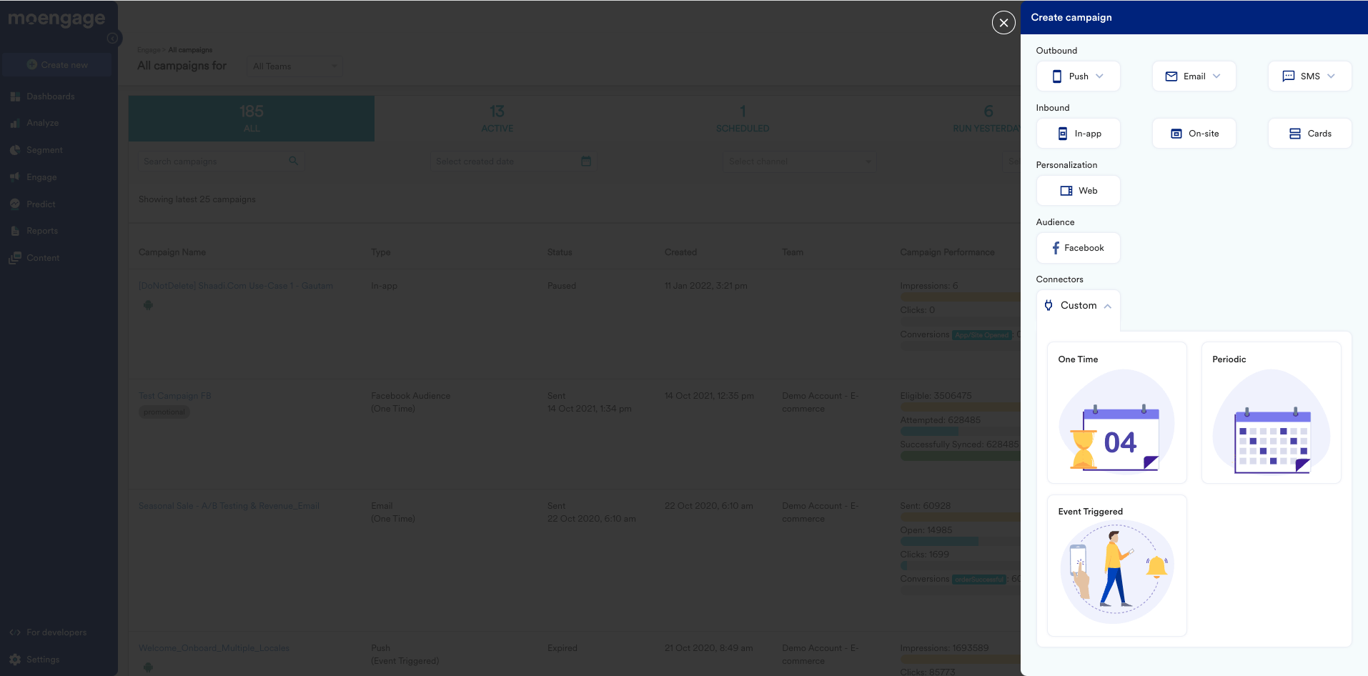 Create Campaign button on the All Campaigns page right navigation