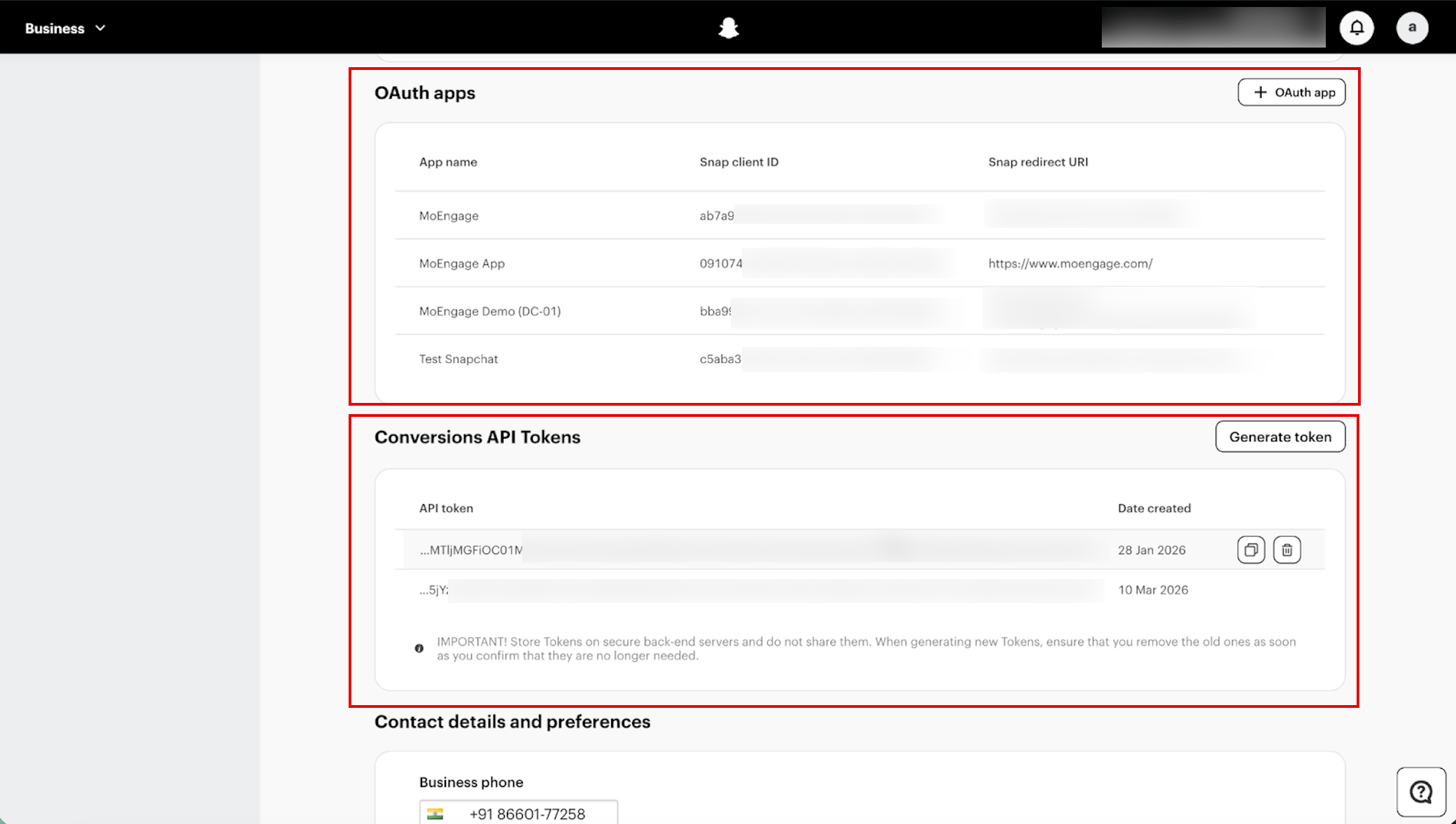 Note: Save this token immediately (for security, handle the token as a password). It is not displayed again