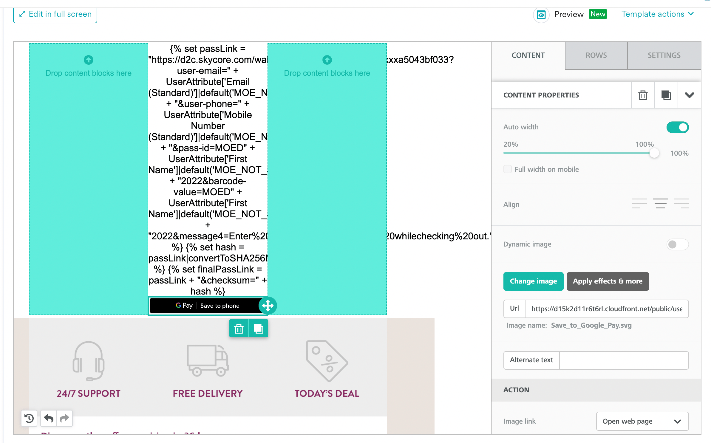 Save Pass button preview in the template