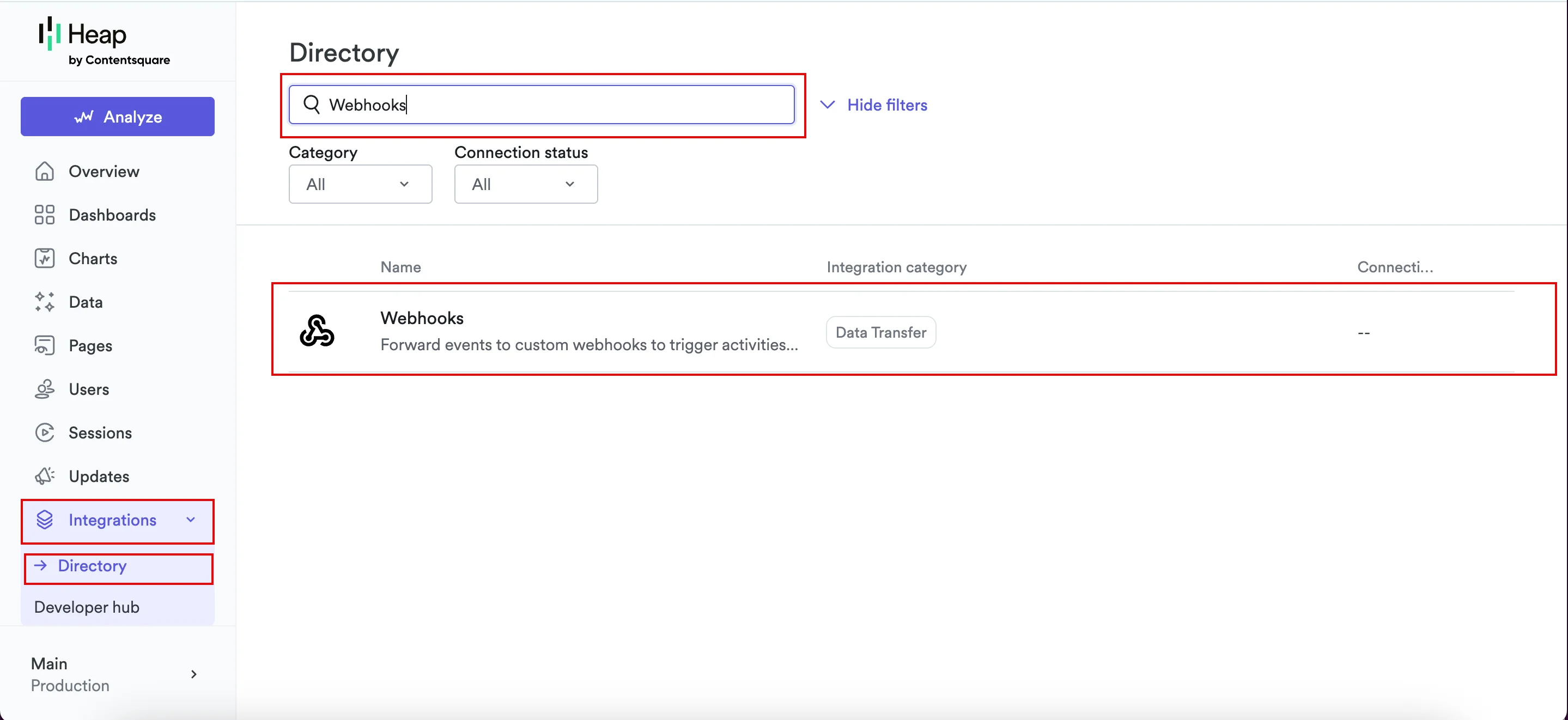 Webhooks integration in the Heap Directory