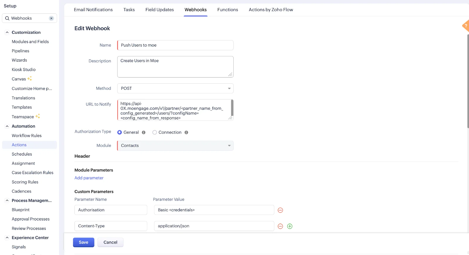 Image of Webhooks page