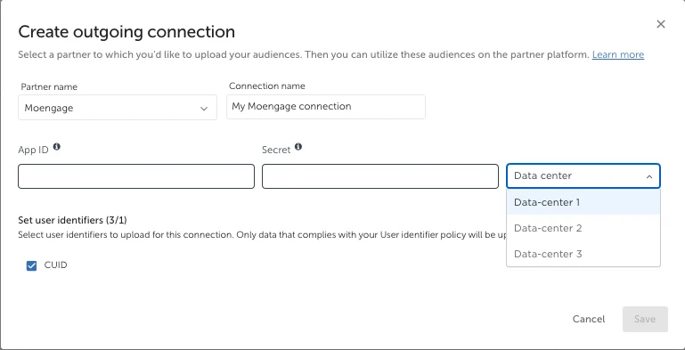 Create an Outgoing connection on the Appsflyer dashboard