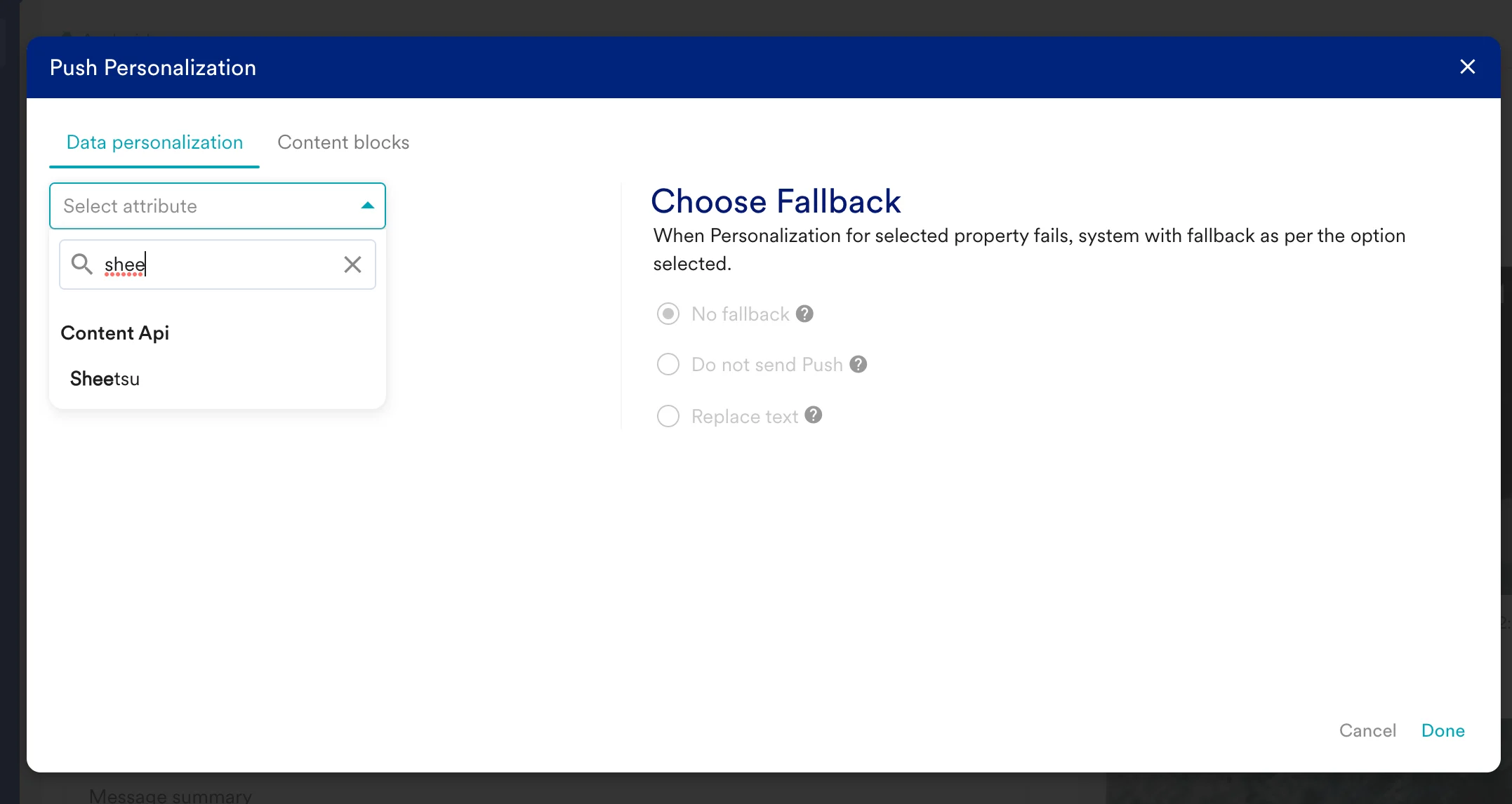 Selecting the Sheetsu Content API while creating a campaign