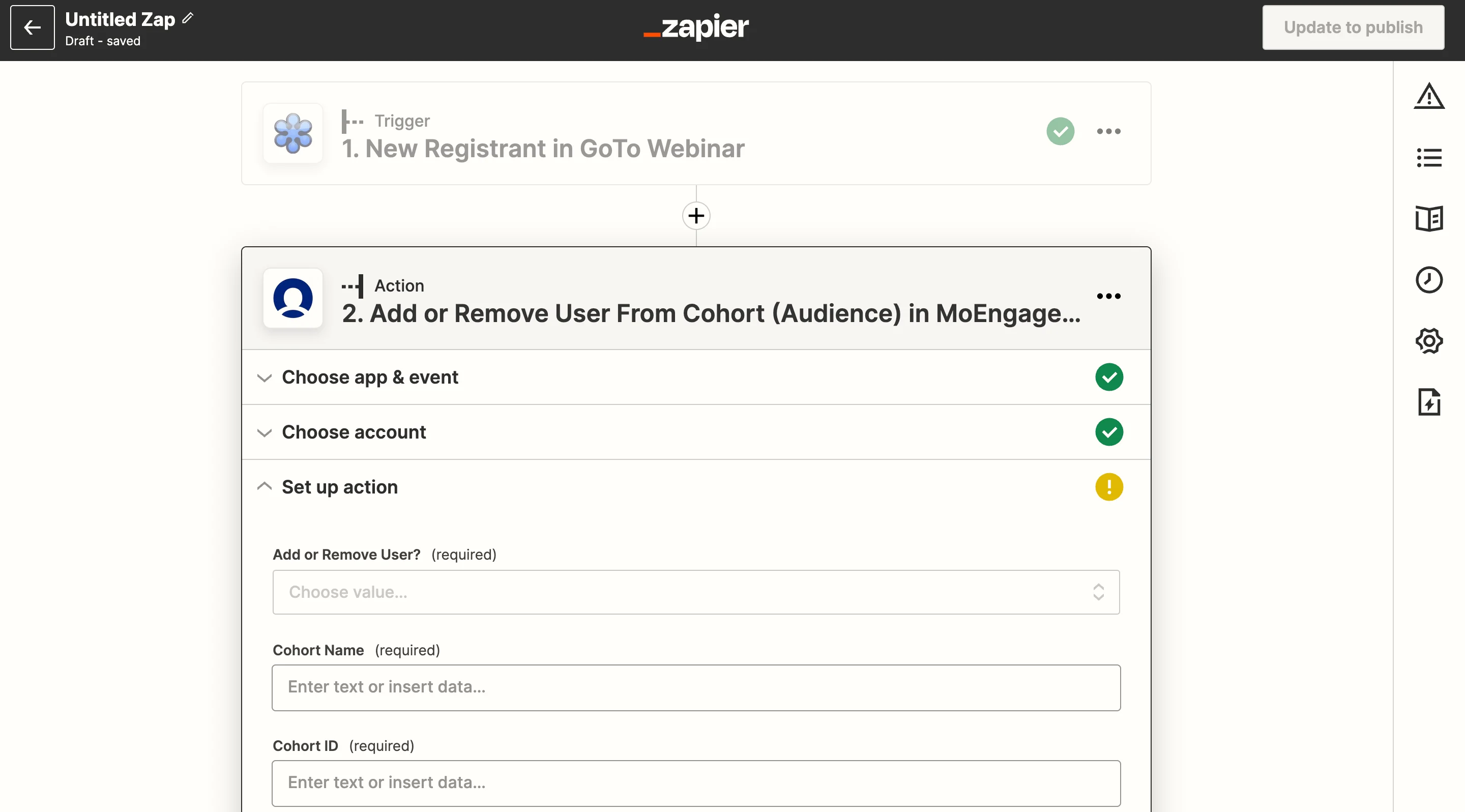 Add or Remove User from Cohort action event selected