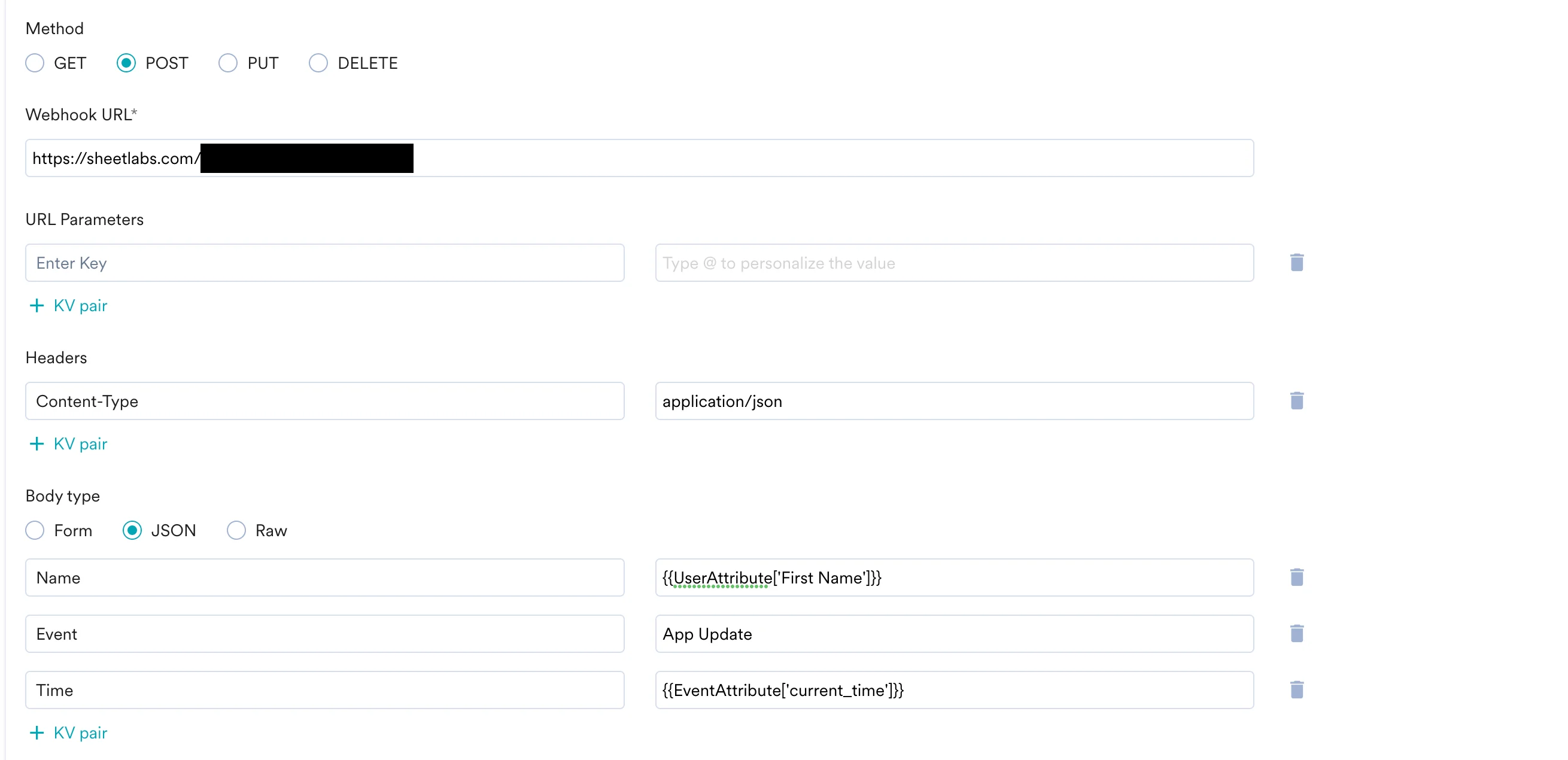 Connector campaign webhook configuration for Sheetlabs