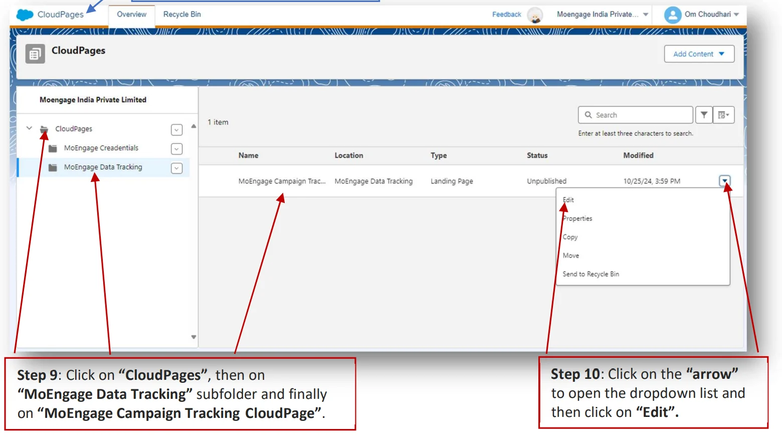 Editing the MoEngage Campaign Tracking CloudPage