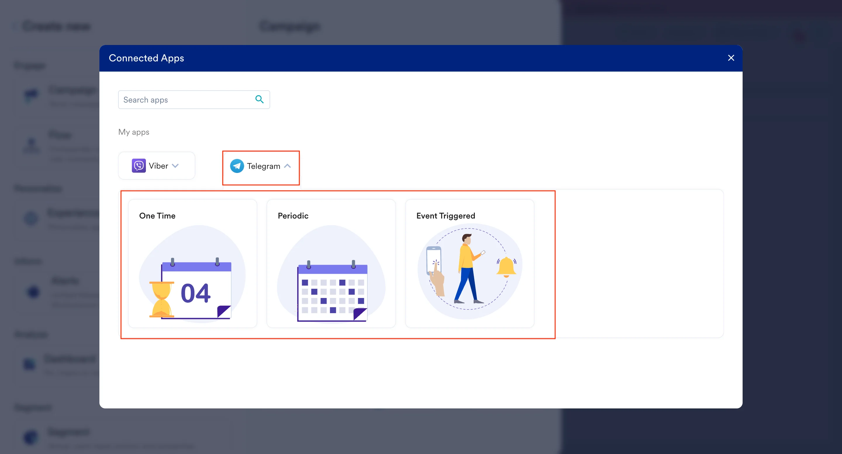 Create campaign dialog with Telegram selected