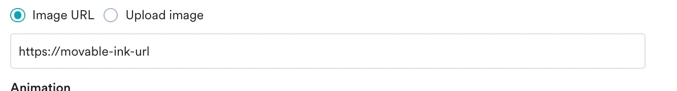 MoEngage in-app campaign editor with the Movable Ink image URL configured