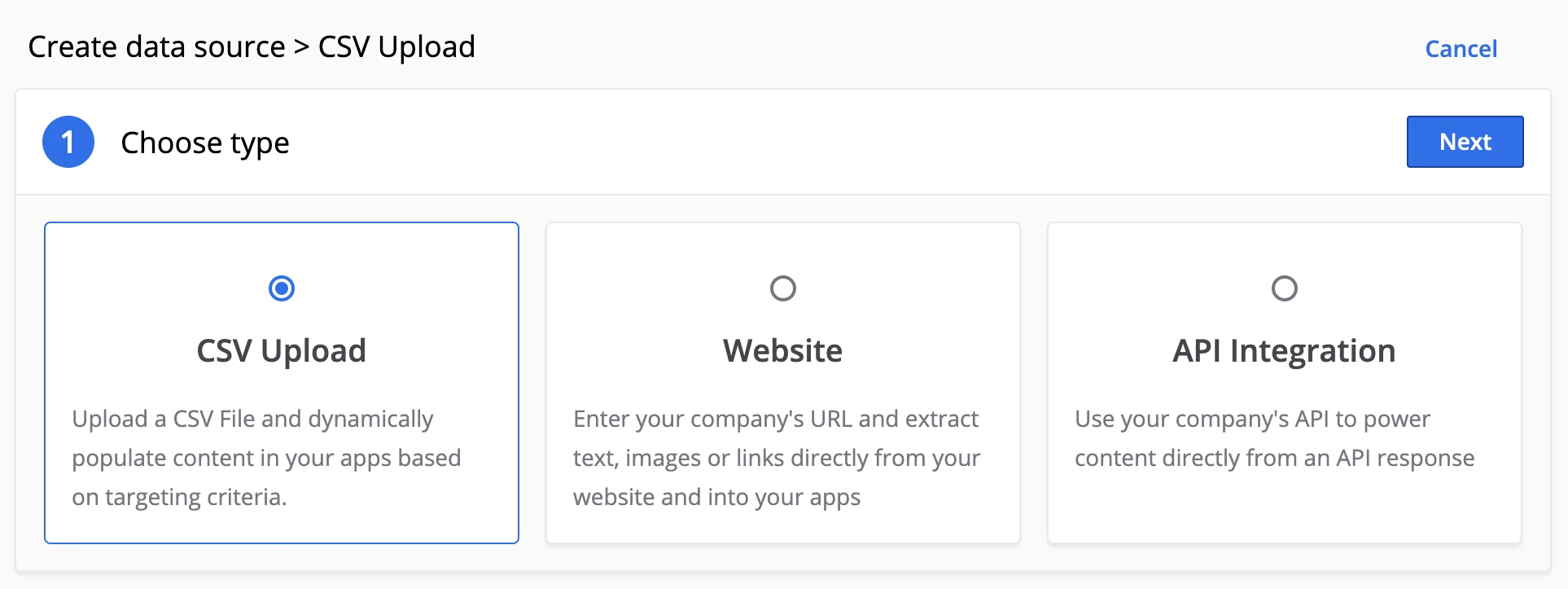 Movable Ink data source creation screen