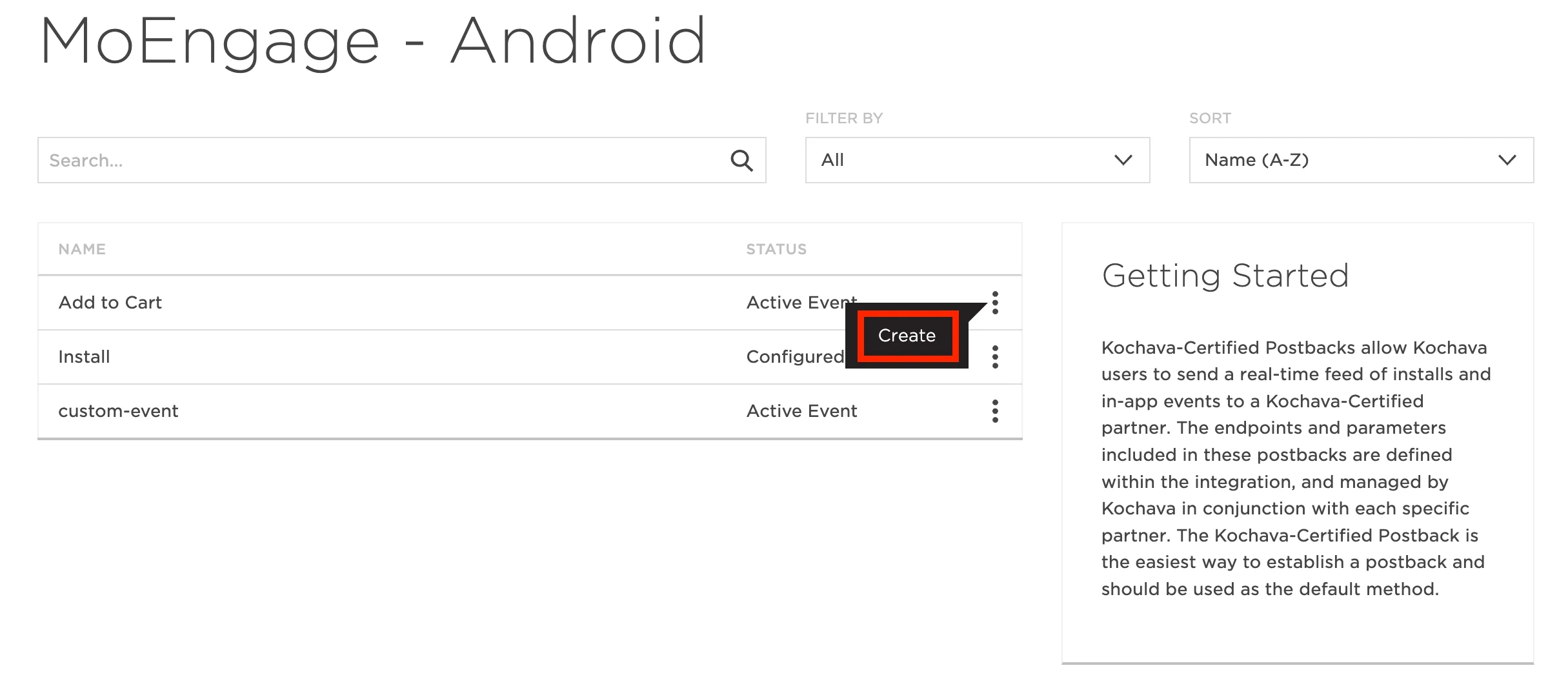 Creating postbacks for additional post-install events in Kochava