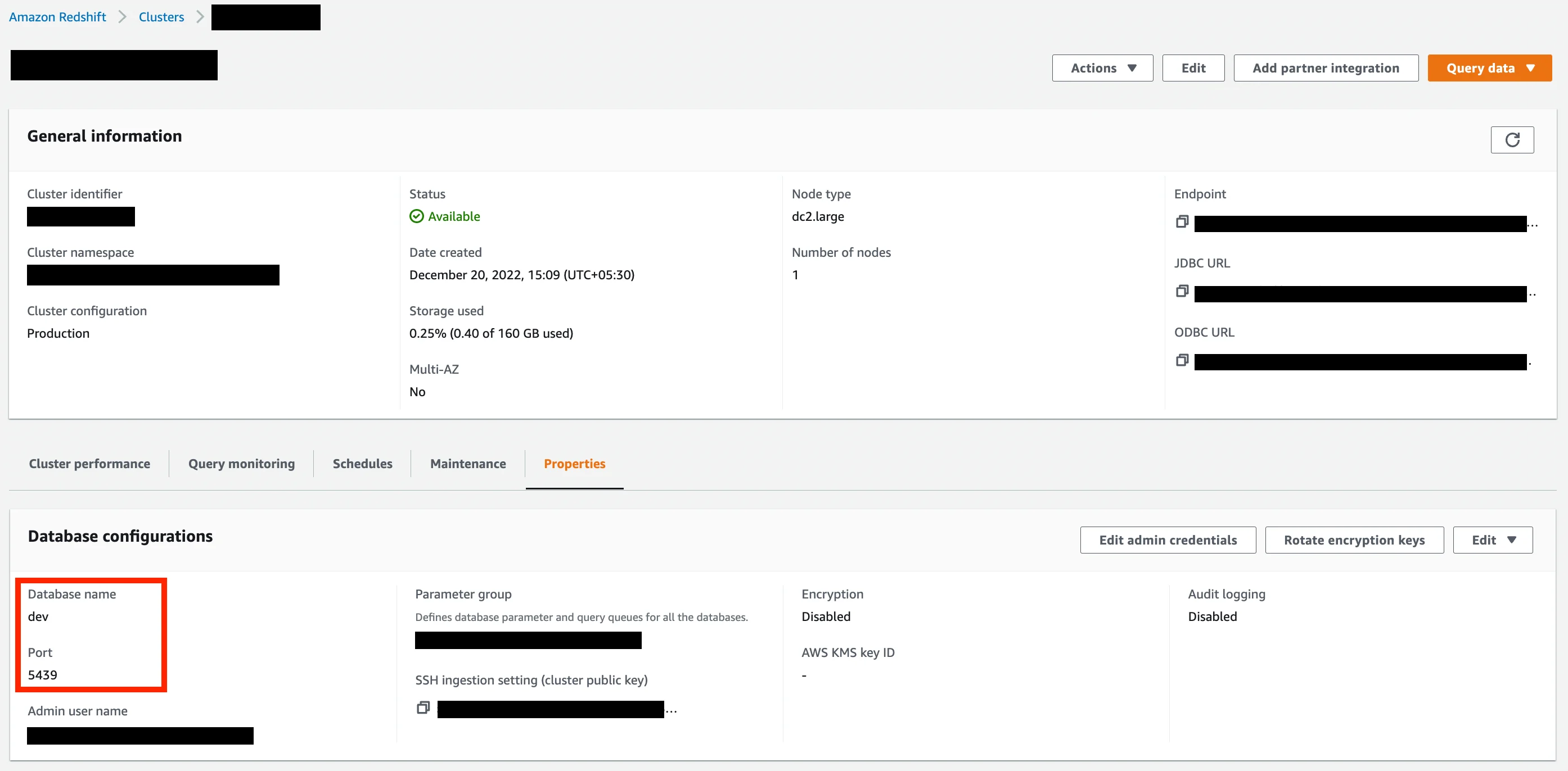 Port and database configuration