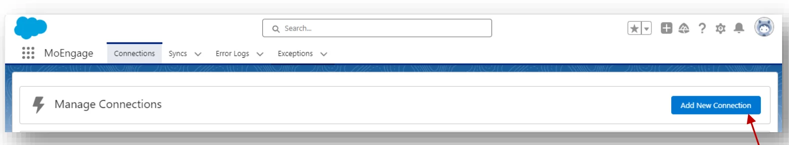 MoEngage Connections tab with the Add New Connection button