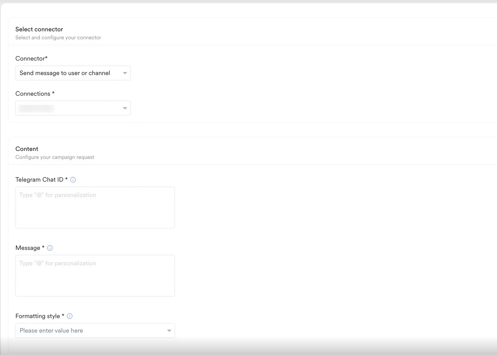 Telegram campaign content configuration