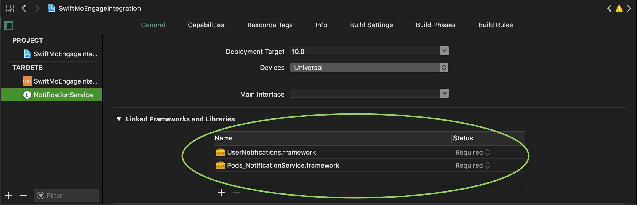 UserNotifications framework added to the Notification Service Extension target