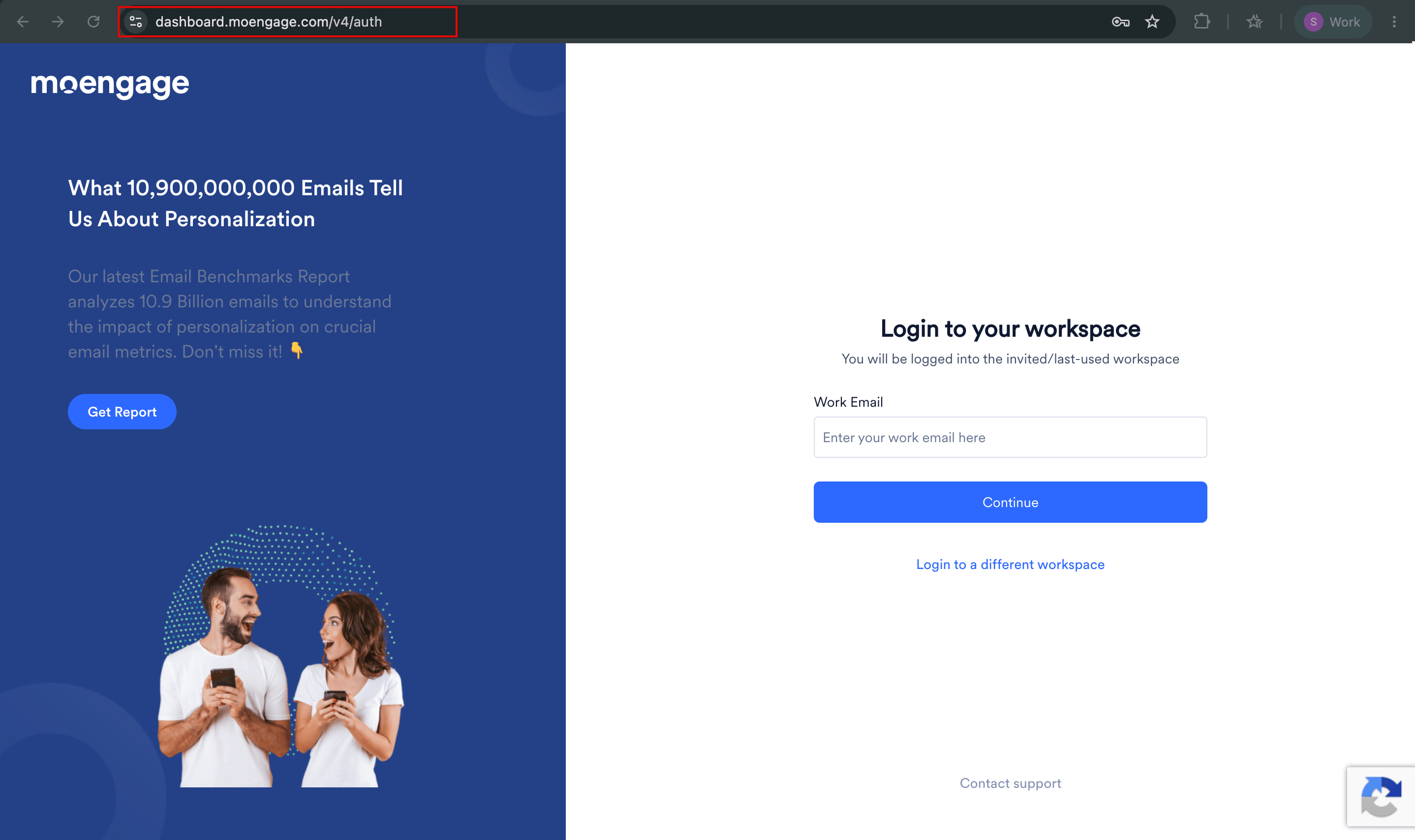 MoEngage global login page