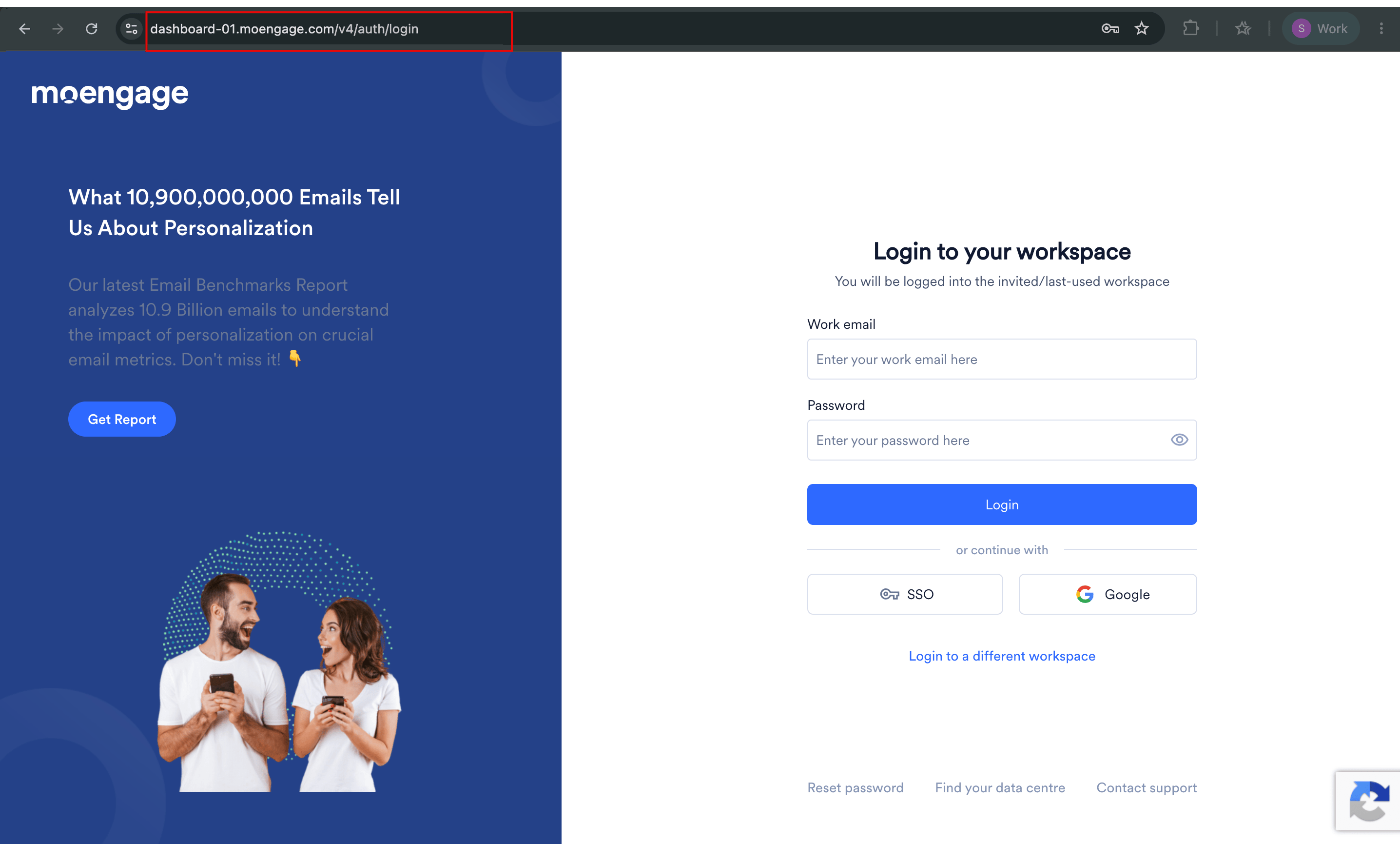 Data center login page