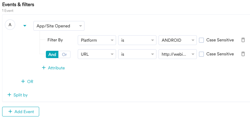 Adding multiple attributes to an event with AND or OR operators