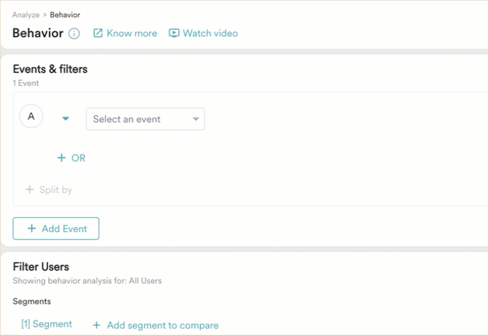 Selecting the App/Site Opened event in the Events and Filters dropdown