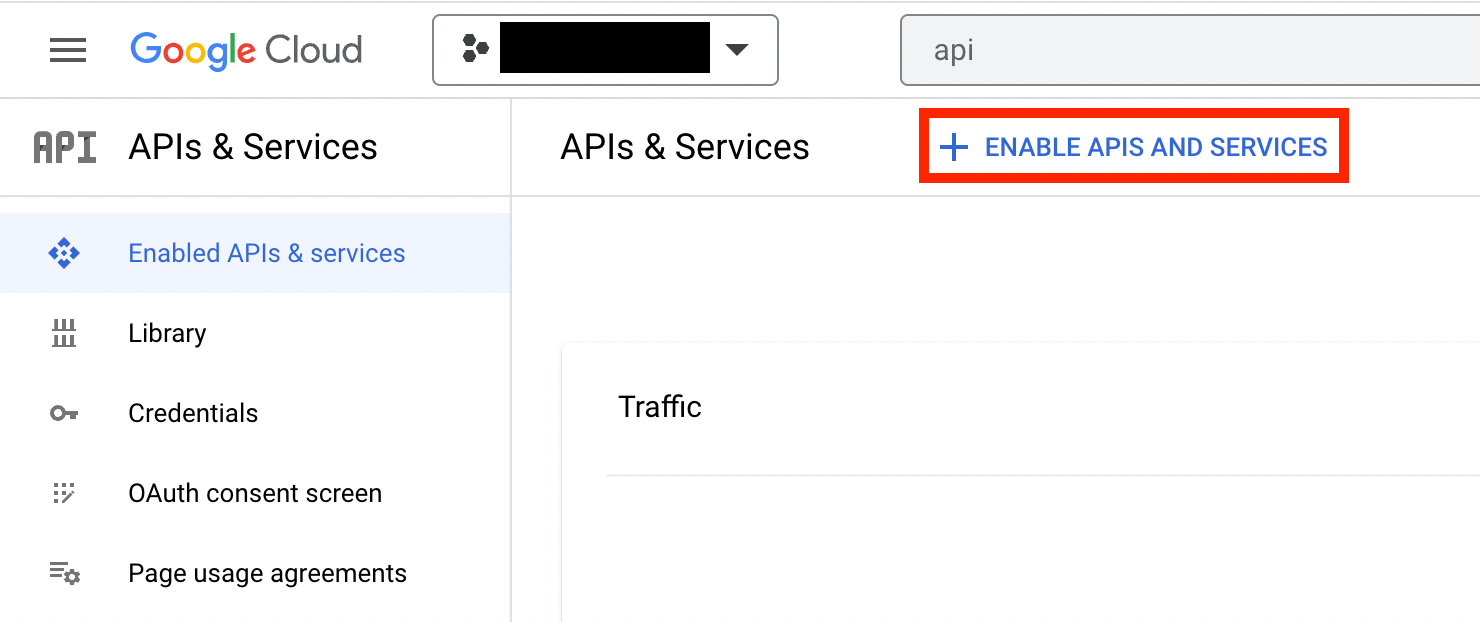 Enable APIs and Services option in GCP console