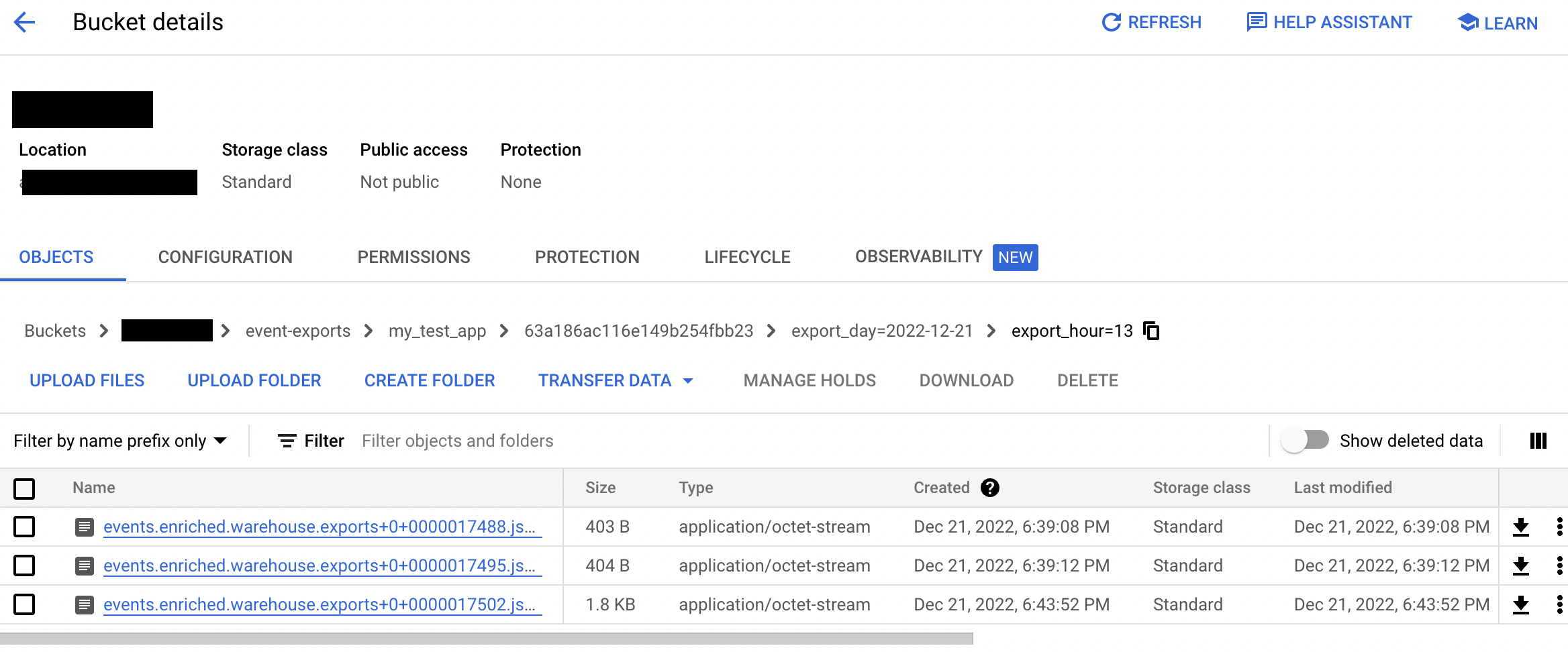 Verifying that exported files are present in the GCS bucket